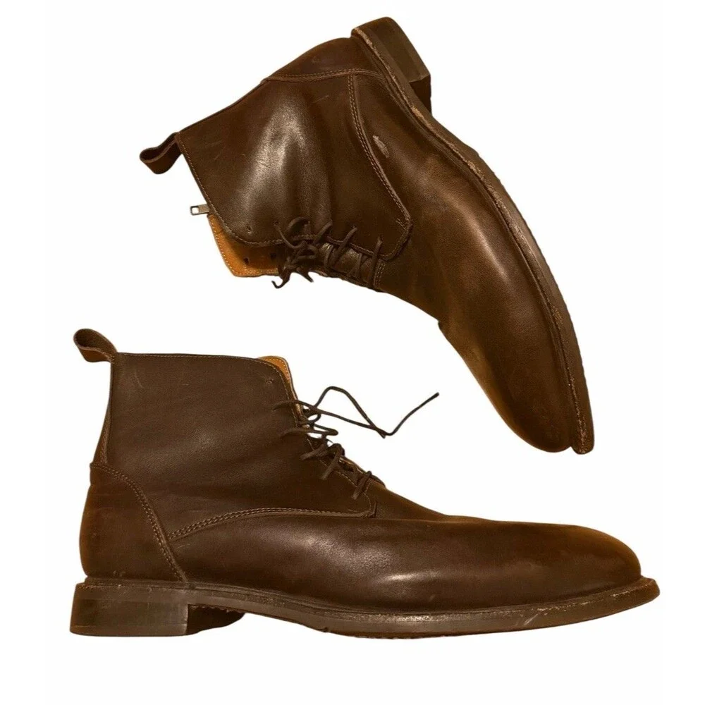 Proxon Steel Toe Work Boots Mens 12.5 Chelsea  Brown Leather Lace Up Zipper